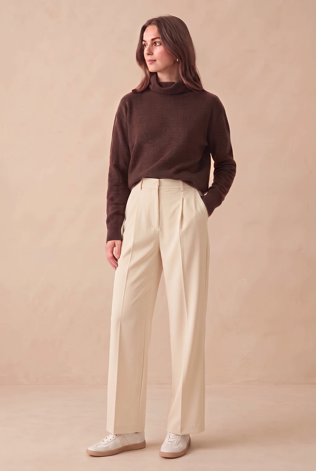 High-Waisted Wide-Leg Pleated Pants