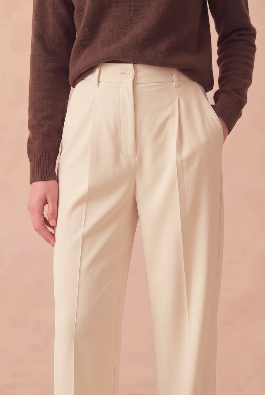 High-Waisted Wide-Leg Pleated Pants