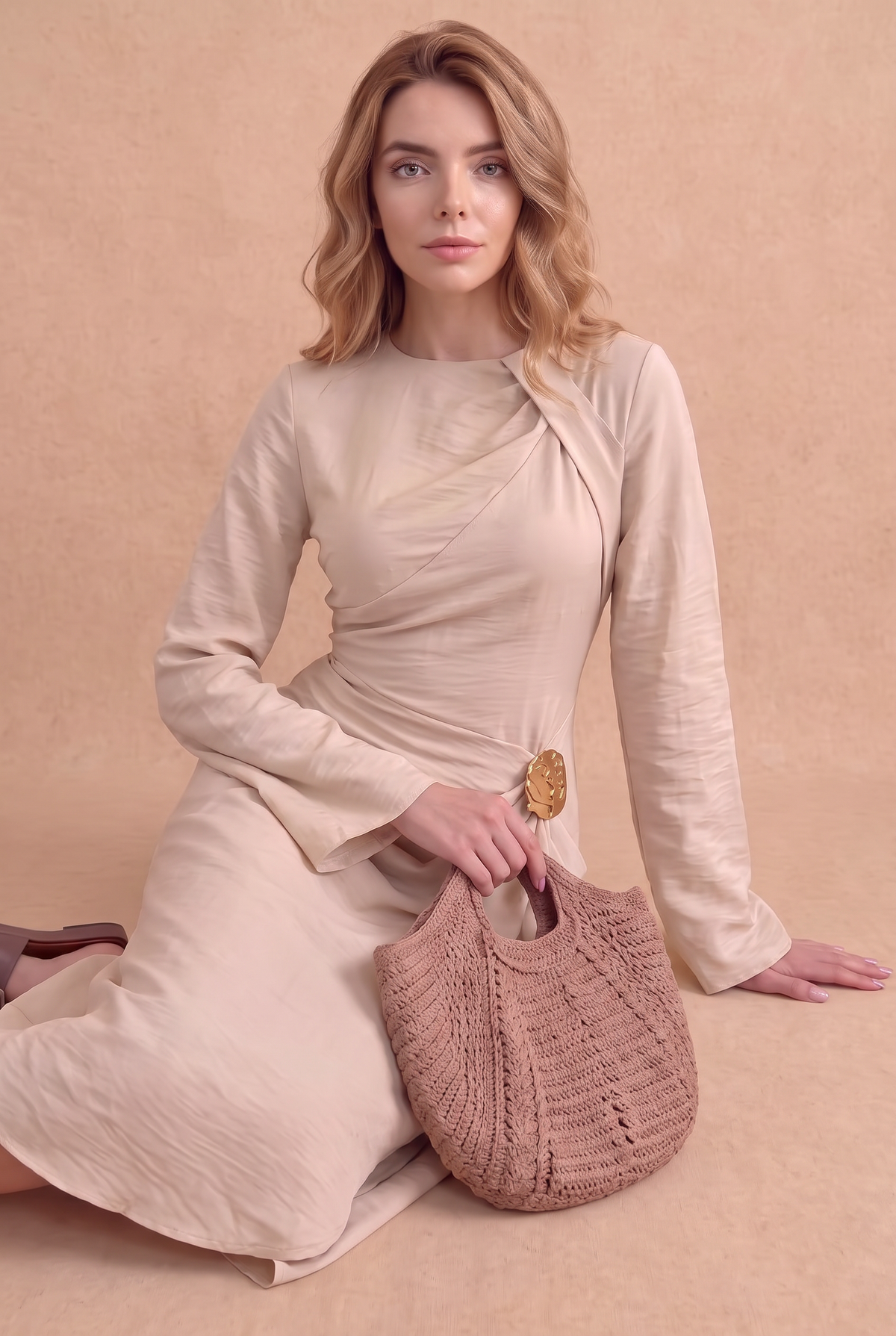Ruched Long Sleeve Midi Dress