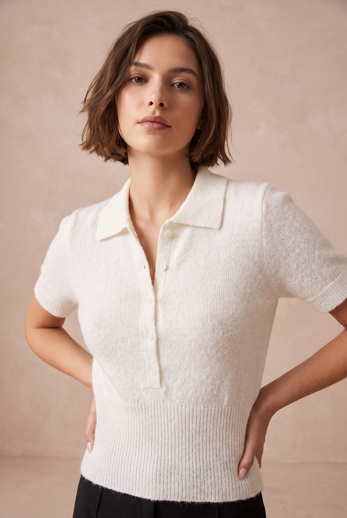 Elise Button-Front Knit Polo