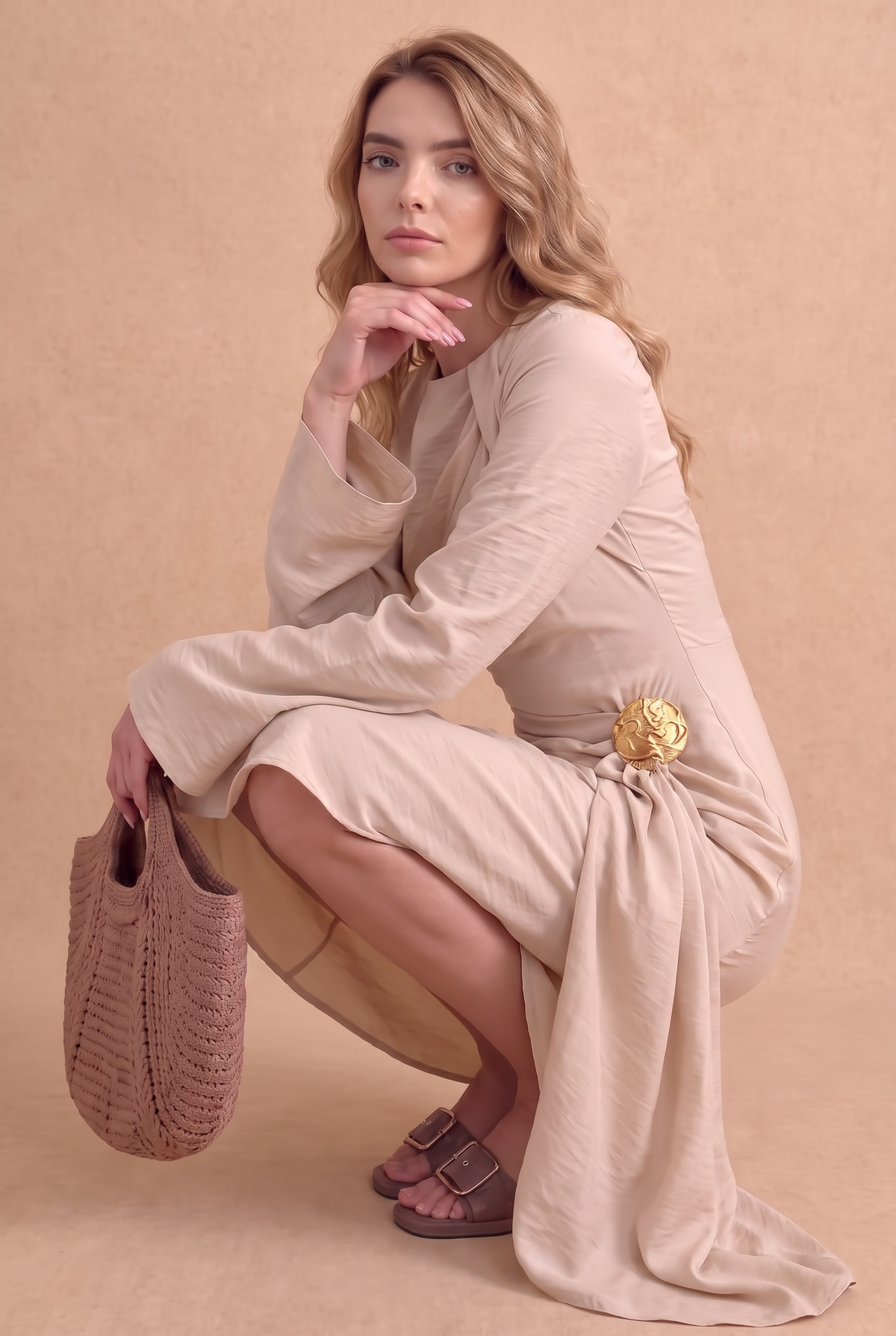 Ruched Long Sleeve Midi Dress