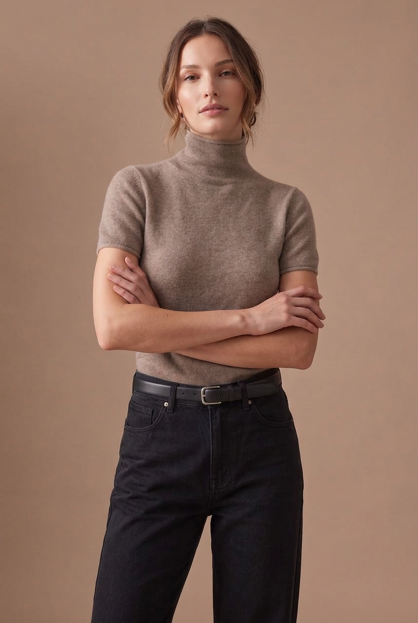 Mock Neck Short Sleeve Knit Sweater
