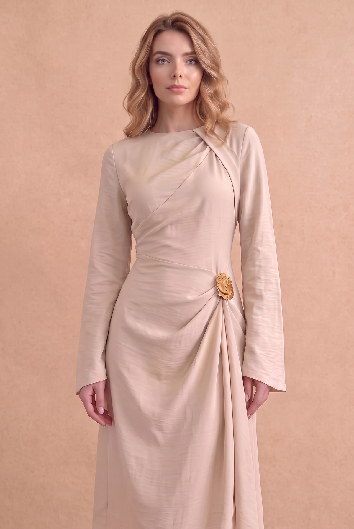 Ruched Long Sleeve Midi Dress