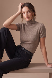 Mock Neck Short Sleeve Knit Sweater