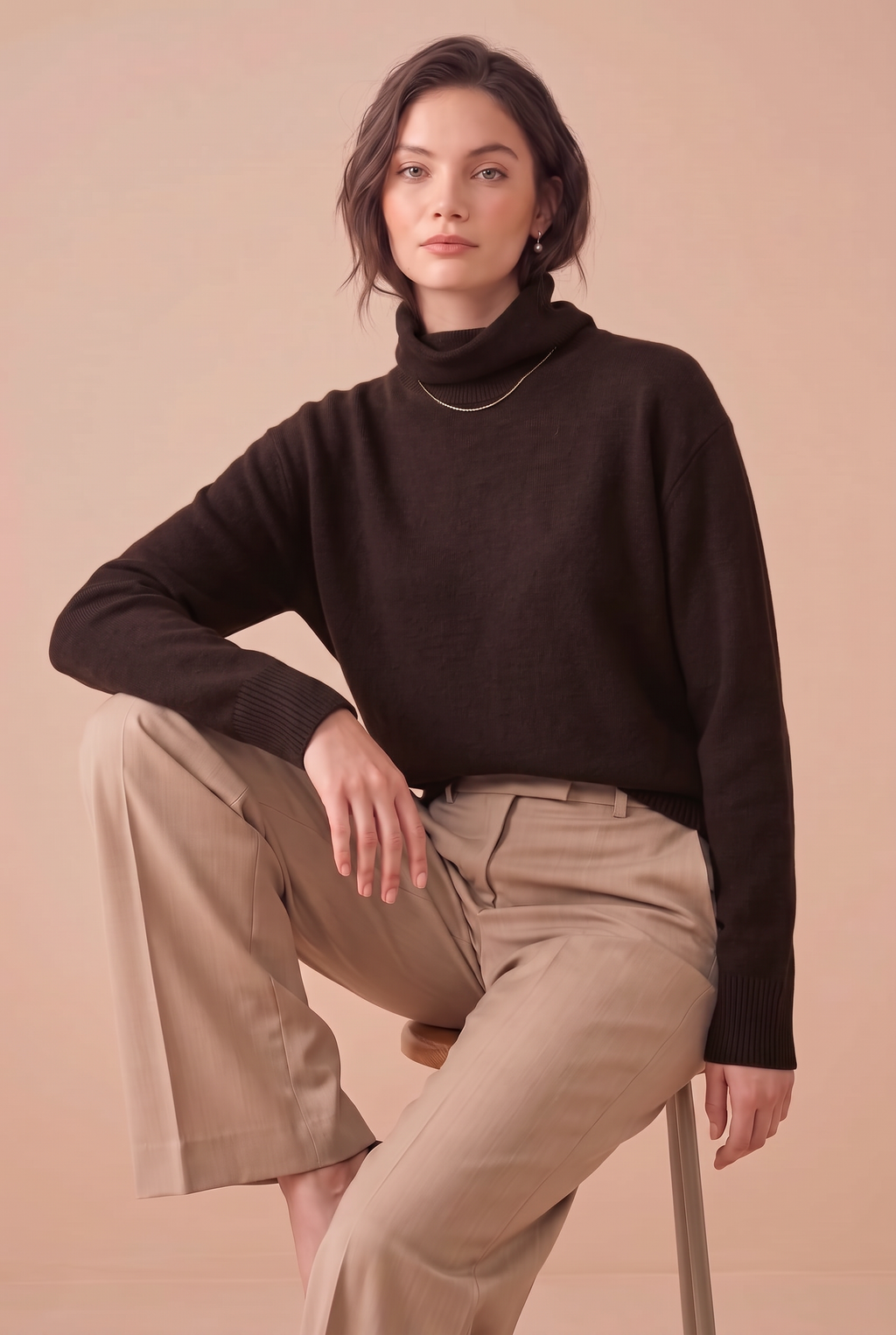 Turtleneck Dropped Shoulder Sweater