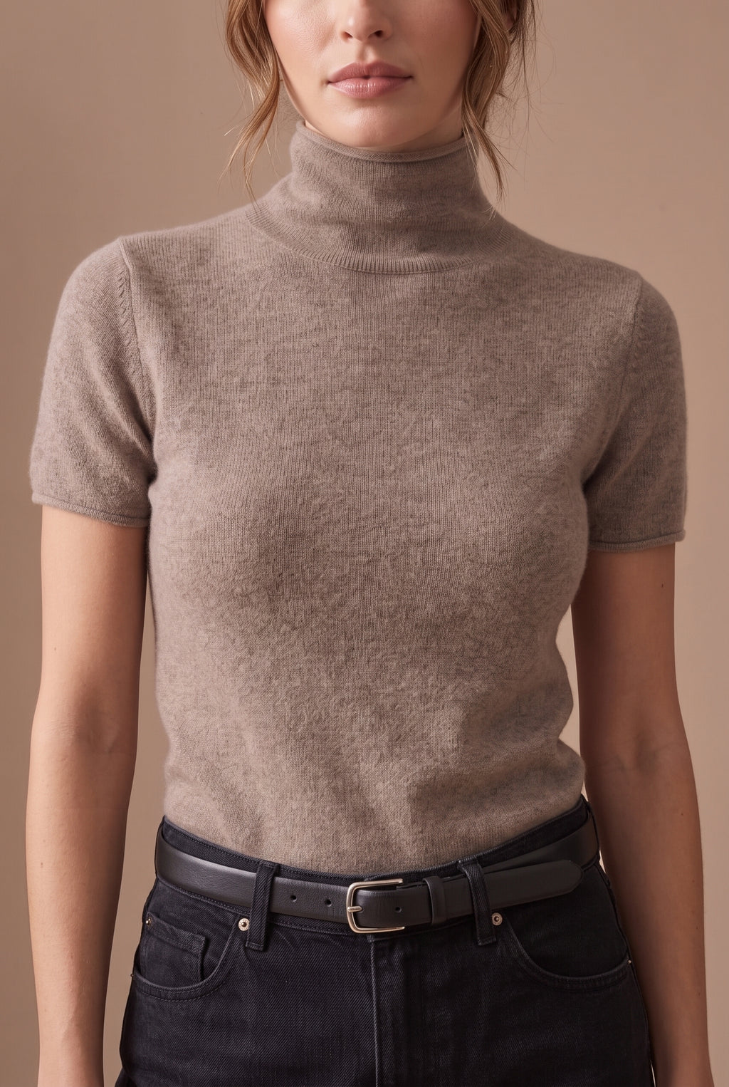Mock Neck Short Sleeve Knit Sweater