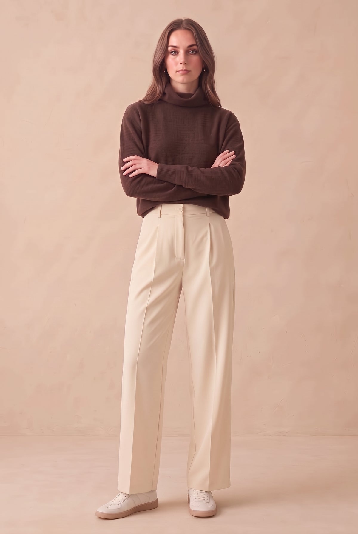 High-Waisted Wide-Leg Pleated Pants